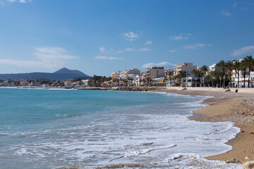 Javea, Spain - March 1, 2023: Promenade, architecture of the mediterranean coast