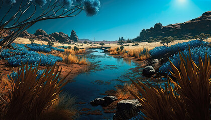 Spectacularly Breathtaking Outer World Alien Planet Landscape, AI generative