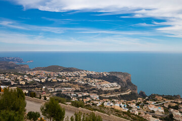 Panoramic view of Cumbre del Sol in Spain, villas on the hills and the sea