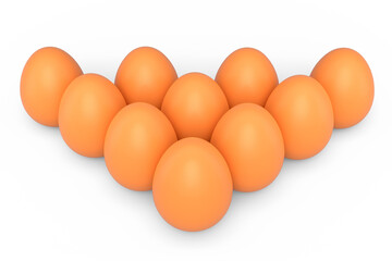 Group farm raw organic brown chicken eggs standing in line or queue