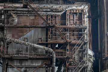 Old abandoned post-Soviet coal power plant in Hungary near Budapest