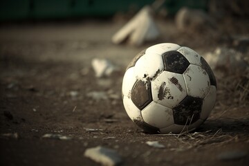 Fototapeta na wymiar illustration, a soccer ball on the ground used, generative ai