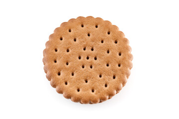 Double chocolate chip cookie. Tasty chocolate sandwich cookies with choco cream, isolated on white background. Close-up