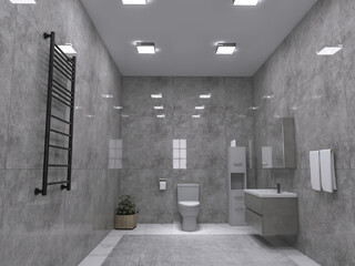 Bathroom interior design, 3d render, 3d illustration