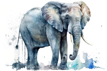 Elephant painted by hand in watercolor on a white background for a brochure, t shirt, invitation card, or postcard. Generative AI