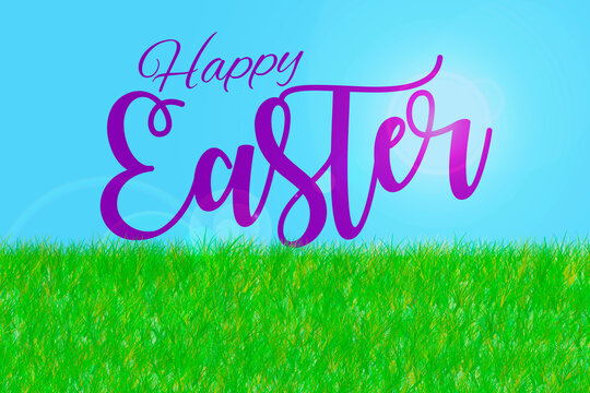 Happy Easter bright blue green and purple script text 