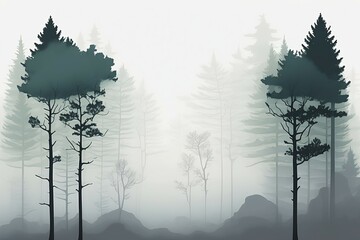 Forest in the fog, winter weather, soothing nature (created with generative AI technology)