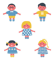 Set. Baby girls and baby boys. Cute cartoon characters. Vector illustration