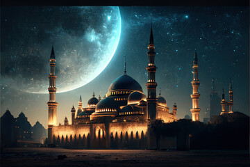 Ramadan kareem with islamic mosque illustration Generative AI