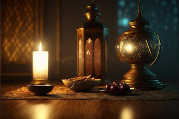 Abstract islamic background with candle Generative AI