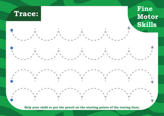 Preschool worksheet for practicing fine motor skill. Trace and color for kids. Tracing and coloring skill. tracing worksheet.