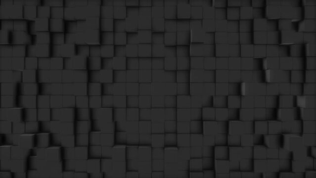 3d shapes moving seamless video. Background of dark gray smooth seamless animated squares