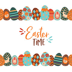 Happy Easter cute cartoon rabbit egg frame card