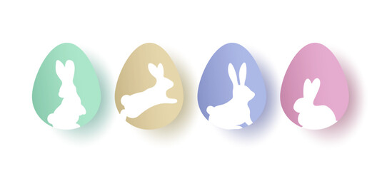 Easter eggs and rabbits in paper cut style. Collection of elements for decoration