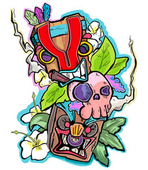 Grunge Style Smoking Tiki Guys - Vector Graphic - Tropical - Grunge - Poster - Digital Download - Vaping - Tiki Bar - Graphic - T-Shirt Design