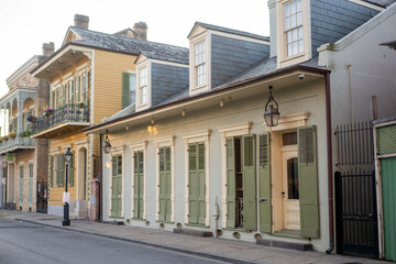 Shotgun house in New Orleans, French Quarter at sunset