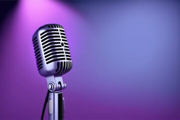 vintage musical microphone isolated on blurred purple color background