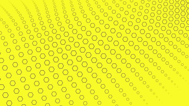 Abstract geometric yellow background with black geometric shapes as pattern in motion. Background minimal in loop yellow and black as weave animation