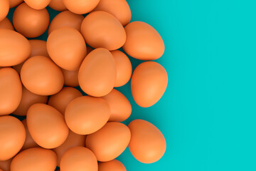 Many farm raw organic brown chicken eggs background from local market