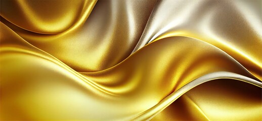 Gold Glistening Fabric Background with Wrinkles and Folds. Elegant, Wavy Wedding Wallpaper. Generative AI illustration. 