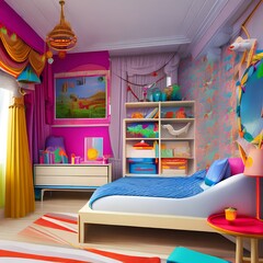 A playful bedroom for kids with fun and colourful decor2, Generative AI
