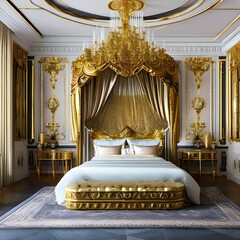 A regal bedroom with a touch of versailles inspired decor and luxurious furnishings2, Generative AI - obrazy, fototapety, plakaty