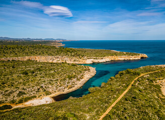 Beaches and shore of Mallorca, Spain. Aerial Photography, Drone Imagery