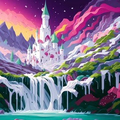 Splash art, create a print inspired by classic fairy tales like Snow White, using whimsical graphics and a pastel color scheme, ((white background)), roaring, epic Instagram, artstation, splash style 