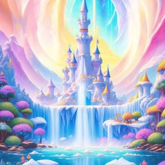 Splash art, create a print inspired by classic fairy tales like Snow White, using whimsical graphics and a pastel color scheme, ((white background)), roaring, epic Instagram, artstation, splash style 