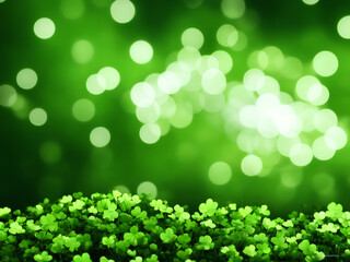 Obraz premium st patrick's day, green shamrock, clover leaves abstract background, bokeh
