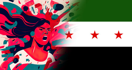 Women, flag Syrian Opposition. Syrian revolution Poster