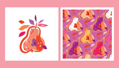 Obraz na płótnie Canvas Pear fruit card amd pattern 5