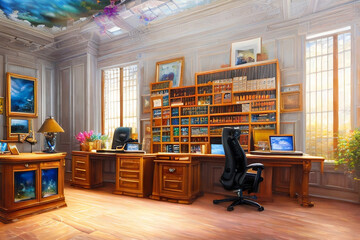 Interior Of A Office Or Study Room Generative AI Art