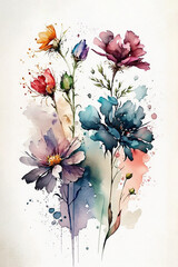 Aquarelle drawing of summer wildflowers bouquet. Generative AI