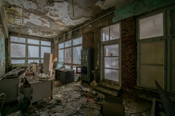 Old abandoned post-Soviet coal power plant in Hungary near Budapest