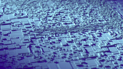 Digital Abstract future technology architectural background, voluminous rectangular shapes, details, electronic, digital data concept, Circuit board futuristic server code processing, 3d rendering