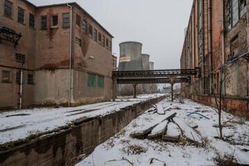 Old abandoned post-Soviet coal power plant in Hungary near Budapest