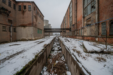Old abandoned post-Soviet coal power plant in Hungary near Budapest