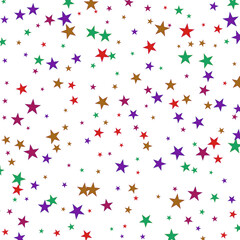 Falling colored stars, colored confetti in the form of stars on a white background, design element