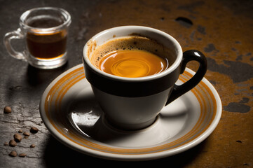 Espresso in a demitasse cup close-up 