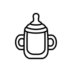 Baby sippy cup pictogram. Linear icon of baby drinker. Outline vector illustration isolated on white. Newborn toddler care