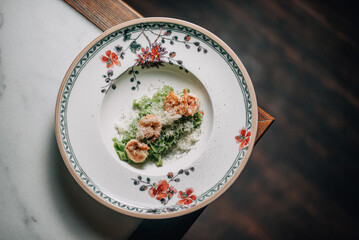 Risotto with shrimps and seaweed