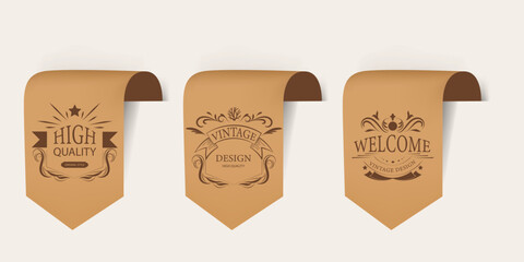 set of Vintage tag label design. Vintage banner brown color classic style.