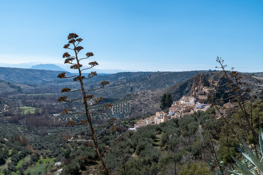 Top view of the Granada town of Castril at the foot of an impressive rock
