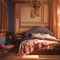 A cozy bedroom with a warm blanket and pillows2, Generative AI