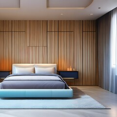 A modern bedroom with clean lines and bright colors3, Generative AI