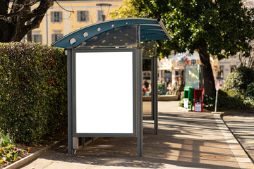 Portrait format billboard at a bus stop in Lugano, Ticino, Switzerland
