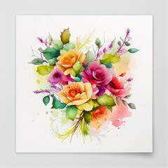 Decorative watercolor flowers. AI generated illustration