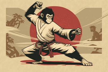Monkey martial arts pose illustration