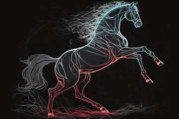 Fototapeta na wymiar Line illustration of a horse on black background